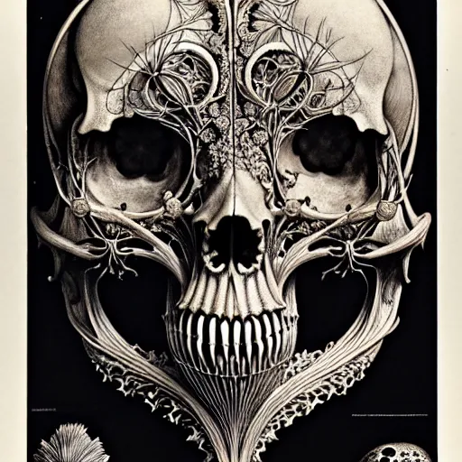 Image similar to art forms of nature by ernst haeckel, memento mori by arthur rackham, ornate antique porcelain beautiful skull mask, ultrasharp, photorealistic, hyperdetailed, octane render, polished, art nouveau, neo - gothic, gothic, intricate ornamental organic filigree, art nouveau botanicals, art forms of nature by ernst haeckel, horizontal symmetry, symbolist, visionary