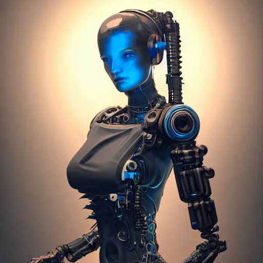 Image similar to Mechanical Cyberpunk Female Android, Upper-torso, intricate, elegant, super highly detailed, professional digital painting, artstation, concept art, smooth, sharp focus, no blur, no dof, extreme illustration, Unreal Engine 5, Photorealism, HD quality, 8k resolution, cinema 4d, 3D, beautiful, cinematic, art by artgerm and greg rutkowski and alphonse mucha and loish and WLOP