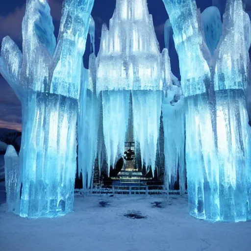 Image similar to ice palace that burns with blue fire
