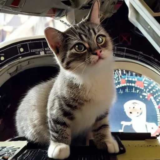 Prompt: cute cute cute cute cute cat wearing a pilot uniform sitting in the cockpit of a 747 plane steering it