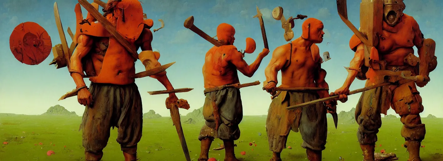 Image similar to full - body portrait surreal colorful clay fighting artstation rpg barbarian character concept art anatomy, action pose, very coherent and colorful high contrast masterpiece by norman rockwell franz sedlacek hieronymus bosch dean ellis simon stalenhag rene magritte gediminas pranckevicius, dark shadows, sunny day, hard lighting, reference sheet white! background