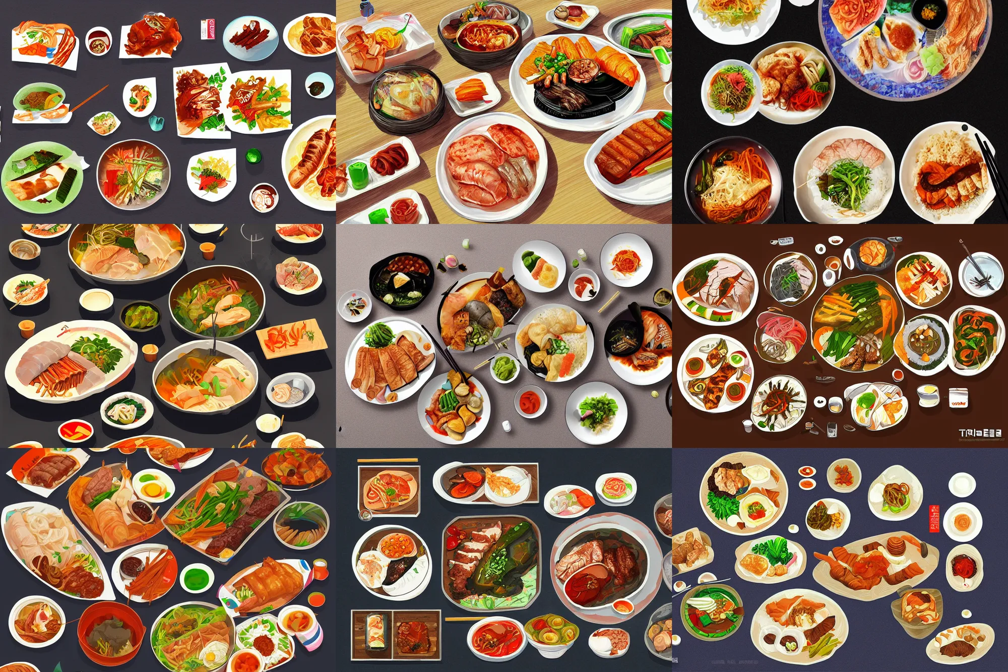 Prompt: korean supper, digital art, tranding on artstation