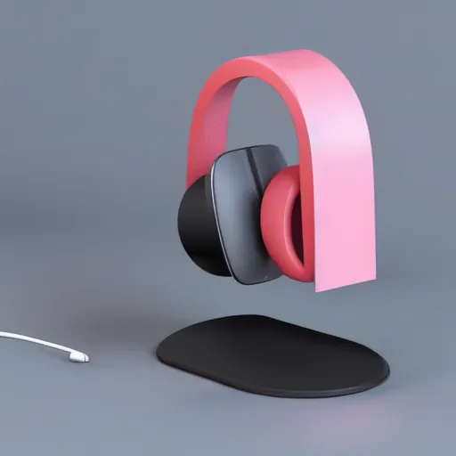 Image similar to wireless headphone stand, futuristic, techno, cyberpunk, product design, render, cute, swag, geometric, fun, iconic