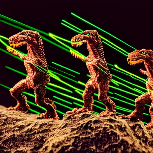 Image similar to threeheaded cyborg tyrannosaurus rex with lasers. 8 5 mm f / 1. 4