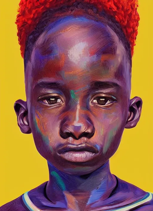 Image similar to colourful upper half portrait of an african boy - art by aya takano, highly detailed, digital painting, illustration, smooth, sharp focus, intricate, symmetry, pinterest, behance, artstation