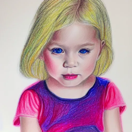 Image similar to 3 year old blonde girl with iphone, colored pencil on white background by eloise wilkin