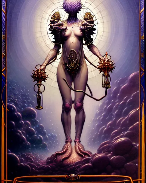 Prompt: the popess tarot card, fantasy character portrait made of fractals, ultra realistic, wide angle, intricate details, the fifth element artifacts, highly detailed by peter mohrbacher, hajime sorayama, wayne barlowe, boris vallejo, aaron horkey, gaston bussiere, craig mullins