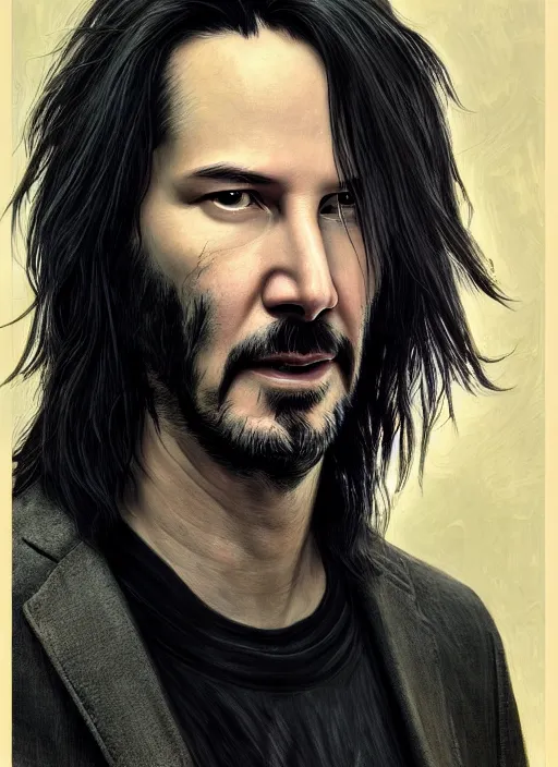 Prompt: Portrait of Keanu Reeves, silver long hair, male, cyberpunk, extremely detailed, digital painting, artstation, concept art, smooth, sharp focus, illustration, stunning lighting, art by artgerm and greg rutkowski and alphonse mucha and simon stalenhag, realistic character concept, light atmosphere, golden ratio, cinematic lighting, hyperdetailed, high resolution, insanely detailed and intricate, artstation, Marc Simonetti, Greg Rutkowski, 8k