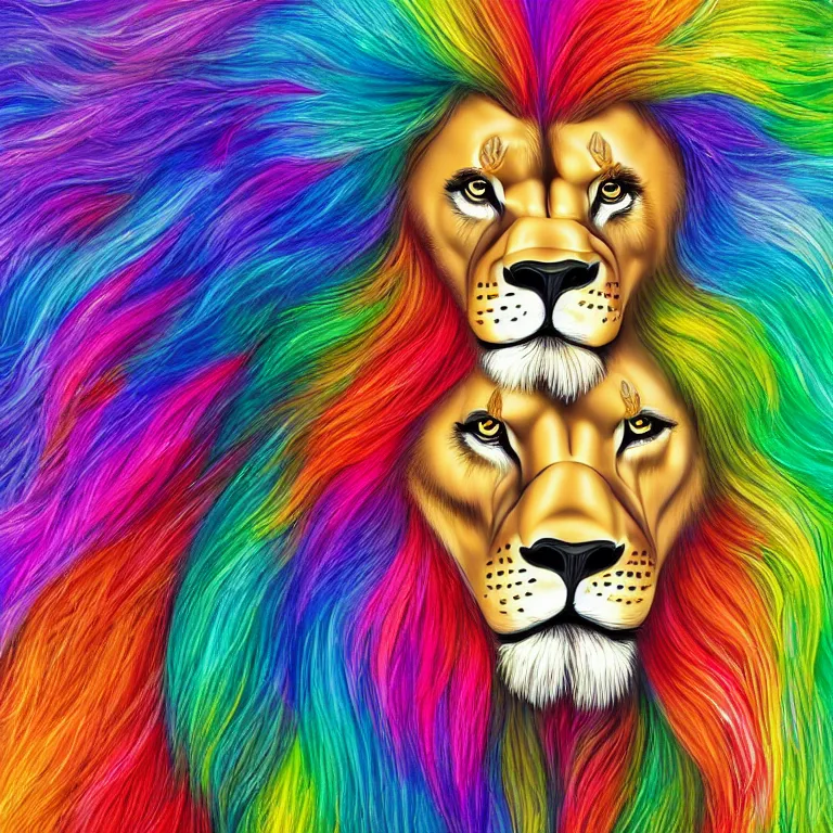 Image similar to Portrait of an anthropomorphic lion with rainbow colored mane