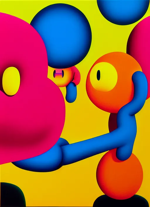 Image similar to inflated men by shusei nagaoka, kaws, david rudnick, airbrush on canvas, pastell colours, cell shaded, 8 k