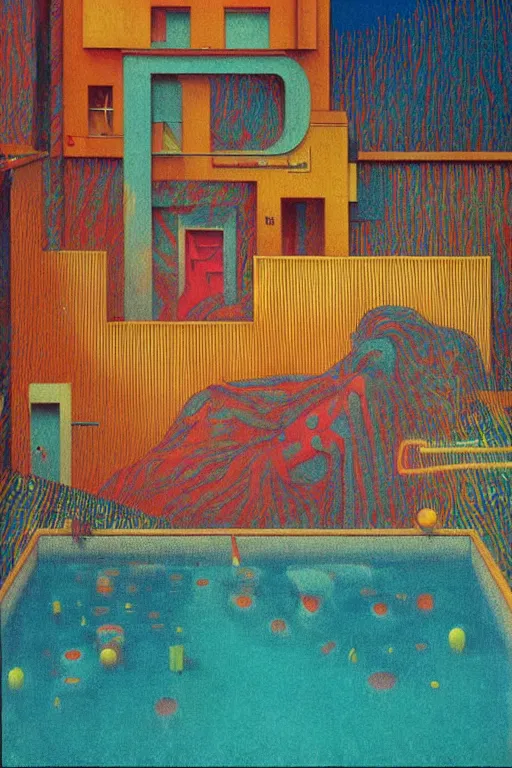 Prompt: 8 0 s art deco motel with swimmingpool, cinematic dramatic cyberpunk textural fluid lines otherworldly vaporwave interesting details fantasy lut epic composition by basquiat zdzisław beksinski james jean artgerm rutkowski moebius francis bacon gustav klimt