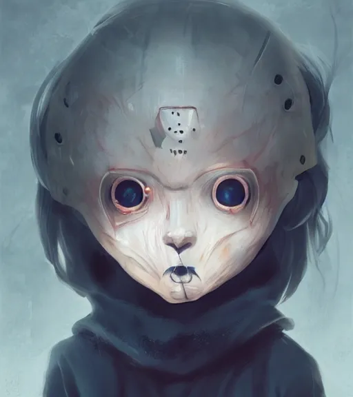 Image similar to beautiful little boy anime character inspired by jason voorhees, art by rossdraws, wlop, ilya kuvshinov, artgem lau, sakimichan and makoto shinkai, horror cinematic composition, anatomically correct, extremely coherent, realistic, mask, smooth, hd, long hair