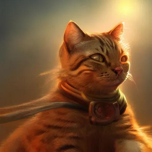 Image similar to cat genkidama charging, golden hour, fantasy, sharp focus, digital art, hyper realistic, 4 k, unreal engine, highly detailed, hd, dramatic lighting by brom, trending on artstation