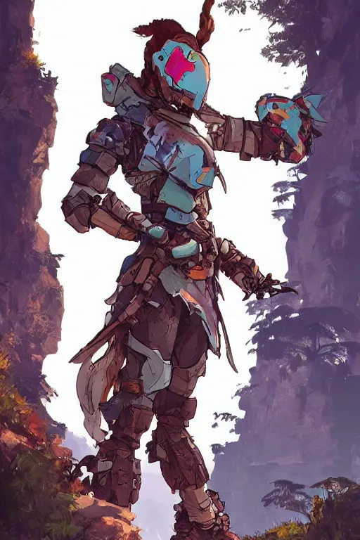 Image similar to combination suit armor aloy horizon forbidden west horizon zero dawn robot ninja mask helmet backpack tribal, art gta 5 comics, official fanart behance hd artstation by jesper ejsing, by rhads, makoto shinkai and lois van baarle, ilya kuvshinov, ossdraws radiating a glowing aura cgi rtx 2 0 2 2