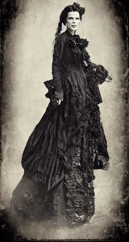 Image similar to digital collodion photograph, a beautiful portrait of Kate Beckinsale dressed in victorian era clothes