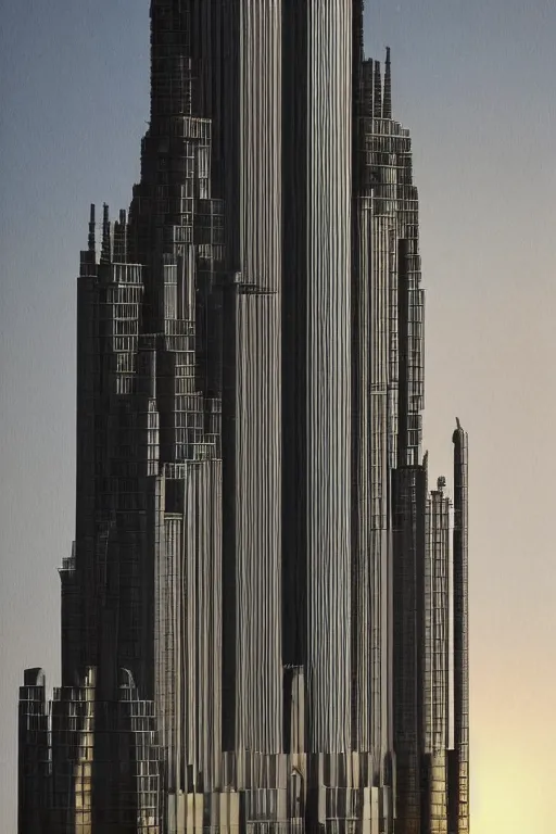 Prompt: full detailed intricate schematic of worlds tallest building, brutalism!! elaborate mansion gothic detail, glass and steel, golden hour, misty atmosphere