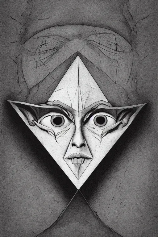 Prompt: portrait of triangle shaped goblin head with single centered giant bloodshot eye, in the style of Greg Broadmore and Arthur Rackham,trending on artstation, light lighting side view,digital art,surrealism ,macro,blueprint ,vaporwave ,