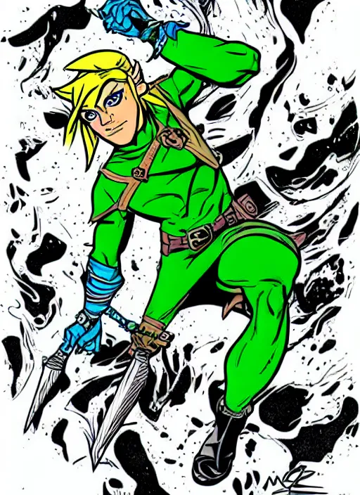 Prompt: link by ed mcguinness, masterpiece ink illustration,