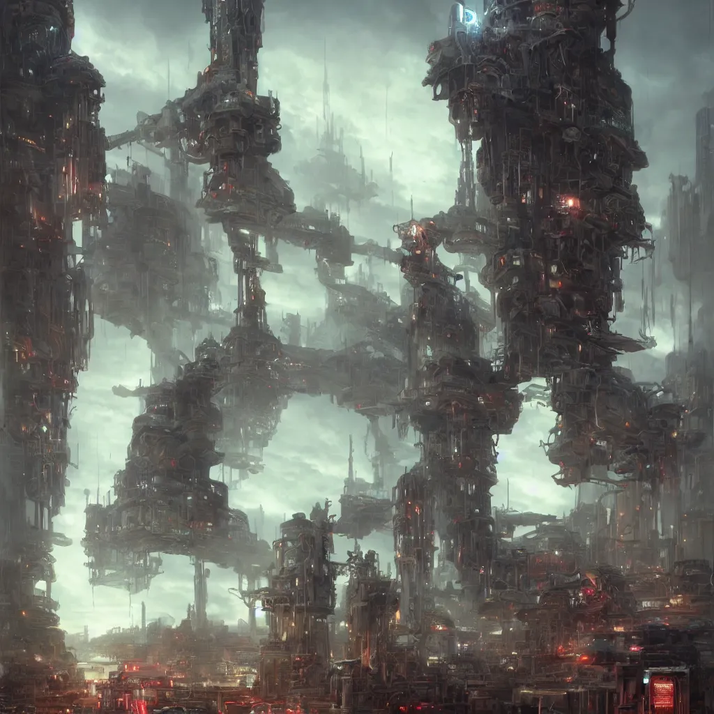 Prompt: lost souls feeding the eternal machine, epic shot, philosophical, low camera angle, monumental, very detailed, clear, dawn, by artgerm, ed repka, julie bell, beeple and Greg Rutkowski, airbrush, cyberpunk, science fantasy, 90s, hard sci-fi, concept art, matte painting, Smooth gradients, octane render, 8k, High contrast, depth of field, very coherent artwork