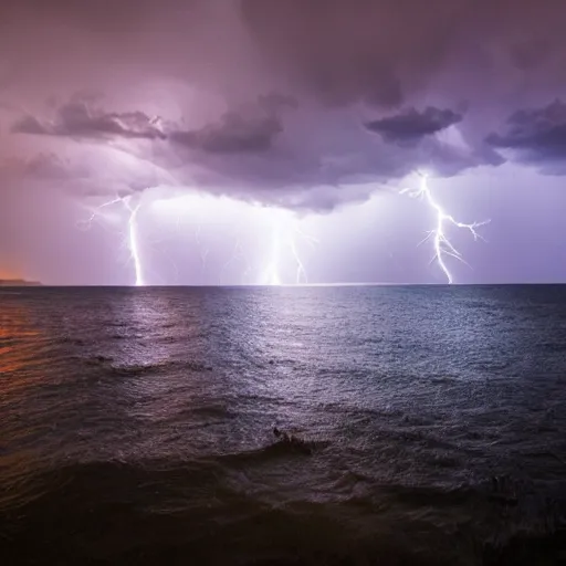 Image similar to dramatic lightning, photo 1 5 mm, wide, flower in the sea