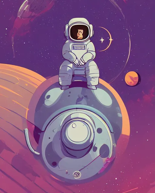 Image similar to wide shoot portrait of cat cosmonaut lie relaxed on a crescent moon between the stars and the planets in outer space, cosmonaut post grunge concept art,high detail,4k, trending on artstation by josan gonzalez, wlop and tyler edlin