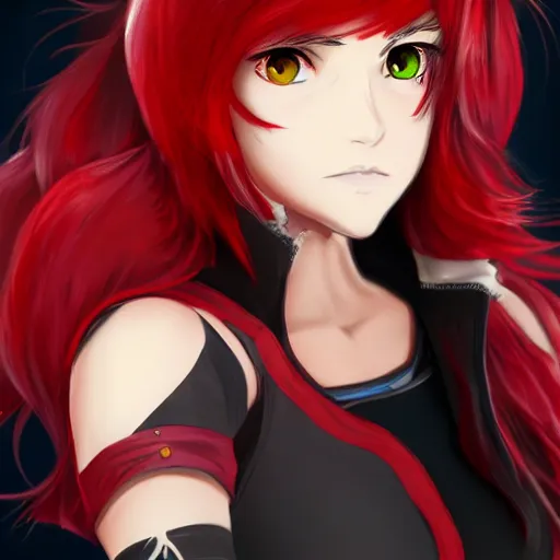 Prompt: A portrait of Ruby Rose from RWBY, anime, artstation, Pixyv, Danbooru, Gelbooru, detailed, masterpiece