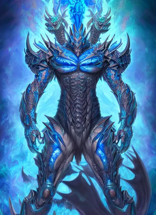 Art depiction of a male humanoid with steel blue skin