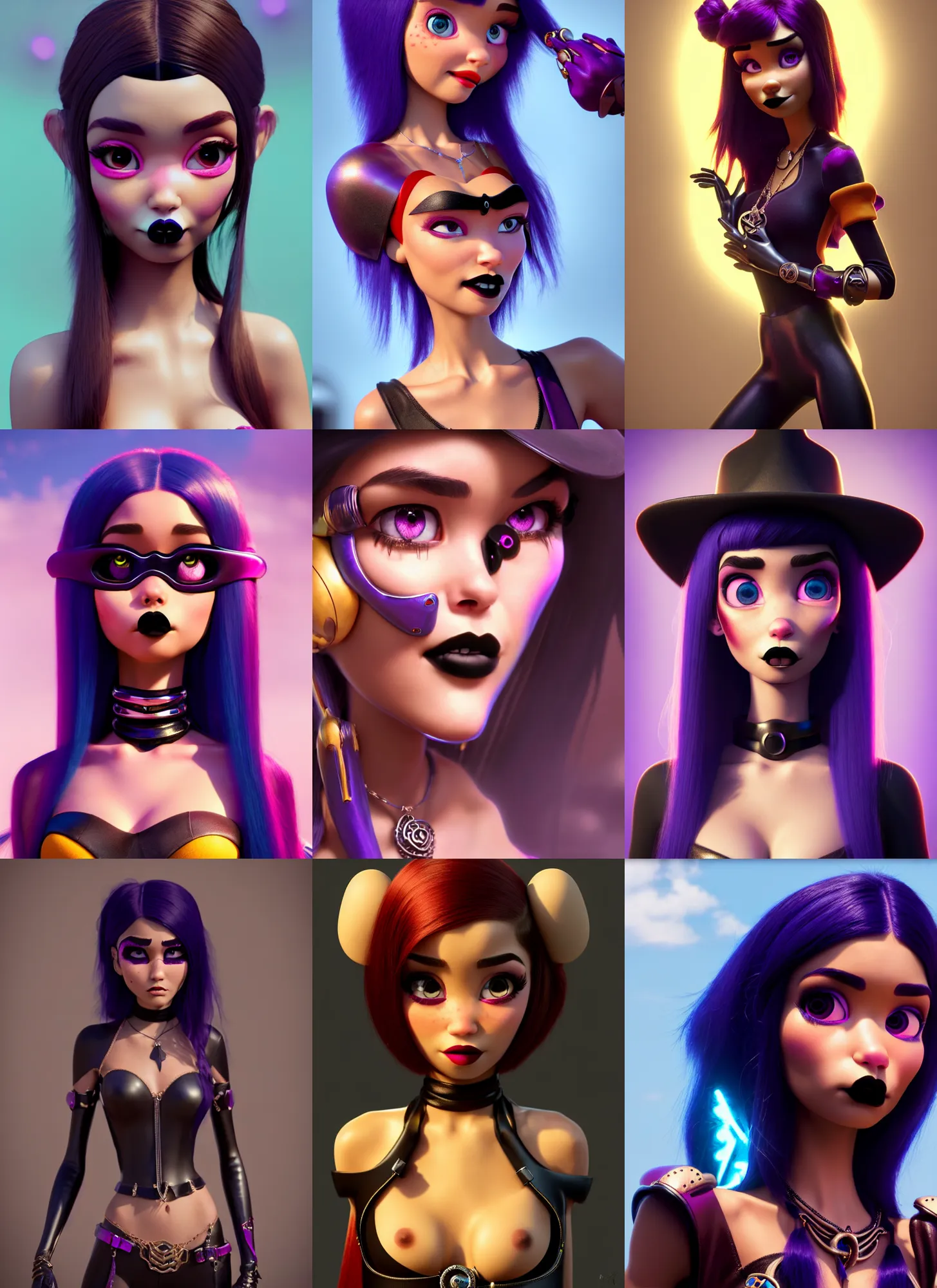 Prompt: pixar woman madison beer edm goth cowgirl, sweaty | jewelry | glamorous oily soft polished rich ornate pout modern | weta disney pixar movie still photo | hi - fructose, fantasy, straps, smooth, octane render, sharp focus, artstation, concept art | artgerm, mucha, wlop, loish |