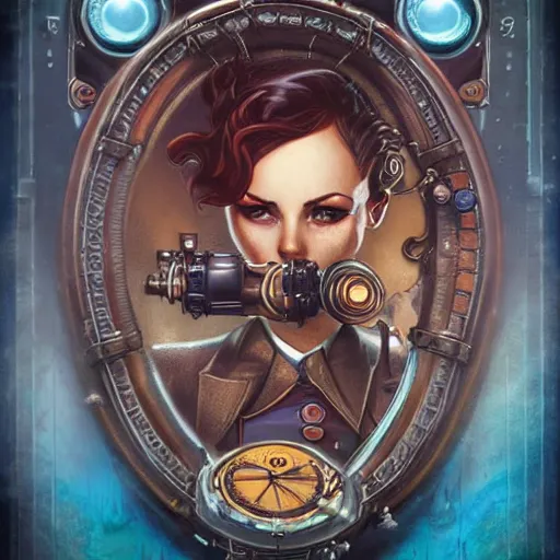 Image similar to lofi underwater bioshock steampunk portrait, Pixar style, by Tristan Eaton Stanley Artgerm and Tom Bagshaw.