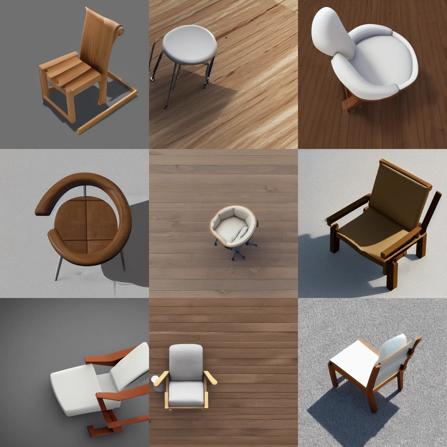 Prompt: a top down view of a wood chair on a white background, unreal engine 3 d rendering