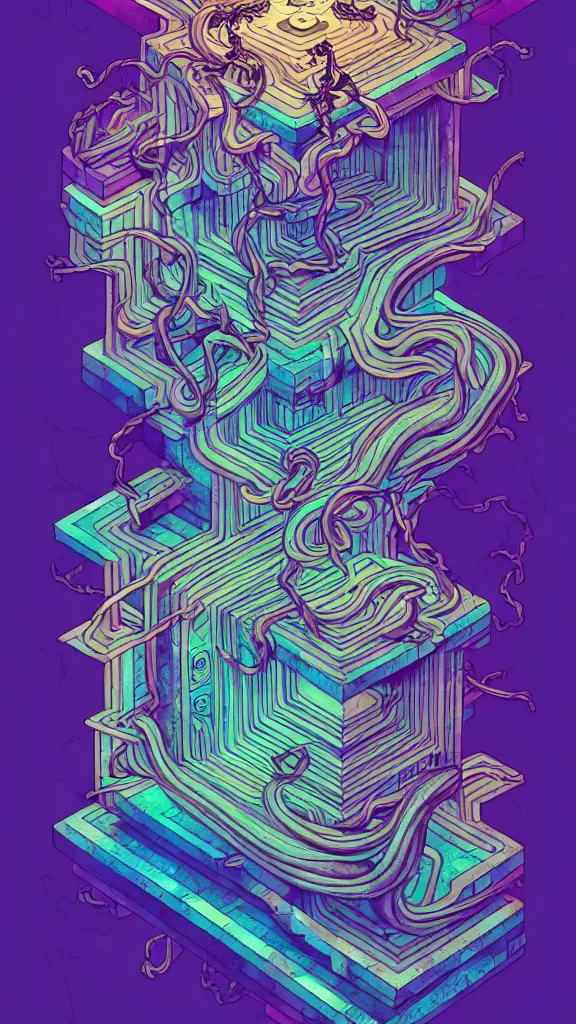 Image similar to arcane twisted turn of fate abstraction, centered award winning ink pen illustration, isometric abstract illustration by dan mumford, edited by craola, technical drawing by beeple and tooth wu, tiny details by artgerm and watercolor girl, symmetrically isometrically centered