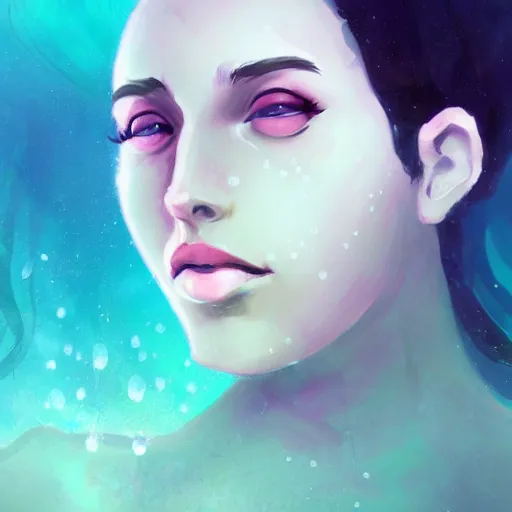 Prompt: face portrait of a woman underwater inspired by lois van baarle, bubbles, seaweed