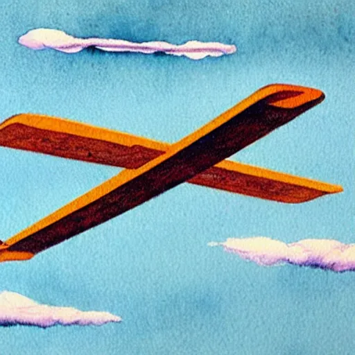 Prompt: Watercolour of wright brother airplane flying in space