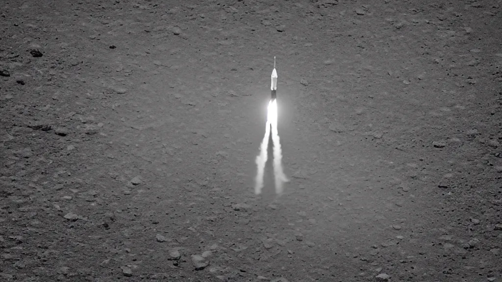 Prompt: a rocket launched from earth. monochrome filter.