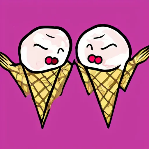 Prompt: Two ice cream huggin themselves with face expressions digital art