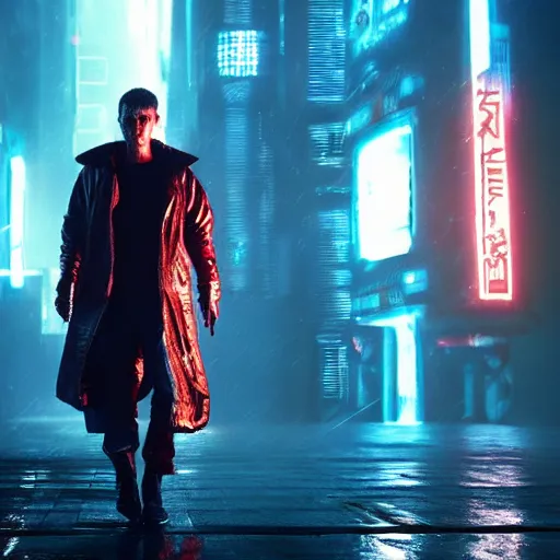 Image similar to cyberpunk blade runner vibe starring wilem defoe movie still