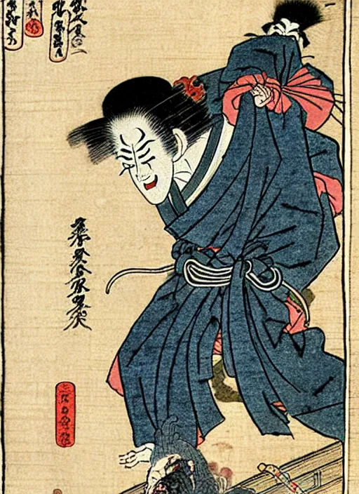 Image similar to frankenstein as a yokai illustrated by kawanabe kyosai and toriyama sekien