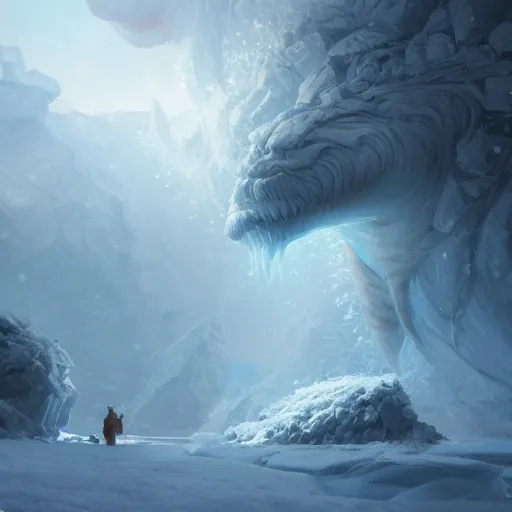 Image similar to A monster in the Arctic covered in snow, fractal Lighting, by Stanley Artgerm Lau, WLOP, Rossdraws, James Jean, Andrei Riabovitchev, Marc Simonetti, and Sakimichan, trending on artstation