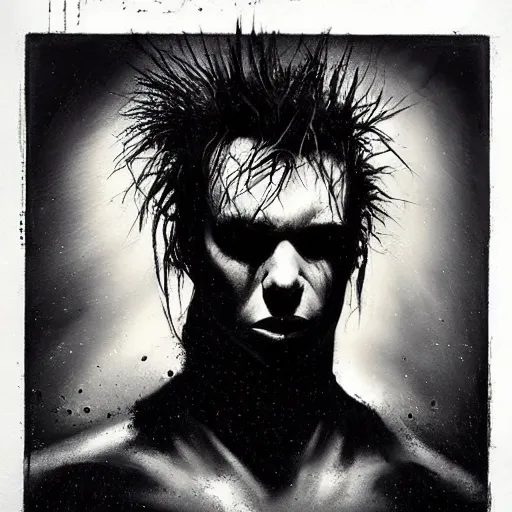 Image similar to stunning portrait of gaunt sid vicious a ( the cure fan ) as dream from sandman, dim stars as eyes, by jeremy mann, by cedric peyravernay, by by russ mills, by richard avedon and ben templesmith, dramatic lightning, sadness, dark eye sockets, in the shadows, punk rock, gothic, high detailed, 8 k