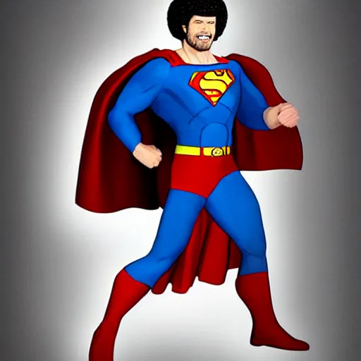 Image similar to bob ross as superman, realistic