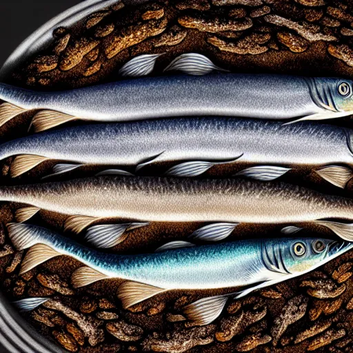 Image similar to a sardine grows from the soil, realistic, detailed, 4k, photography