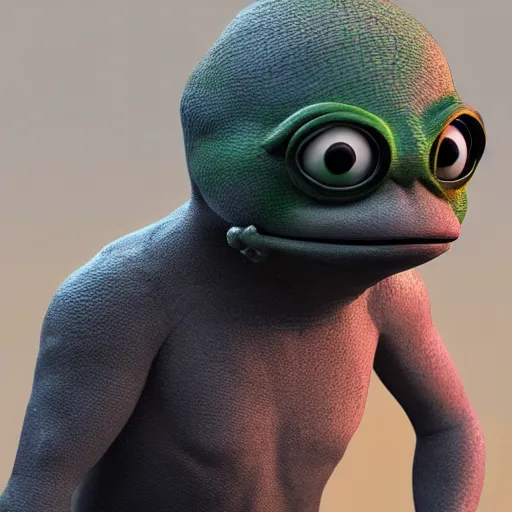 Prompt: a sadge - sad - pepe - the - frog - jedi, looking more depressed than usual, quivering lips, fists in the air, sweat flying, cgi render, zbrush, octane, keyshot render