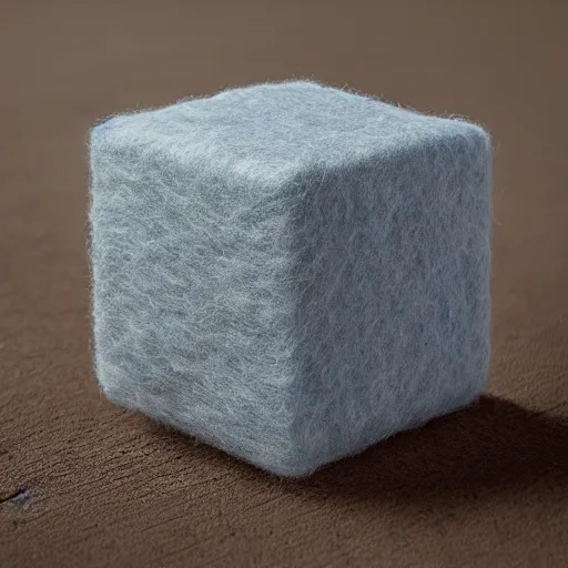 Image similar to “ 8 k hd photograph of a cube made of felt, highly textured ”