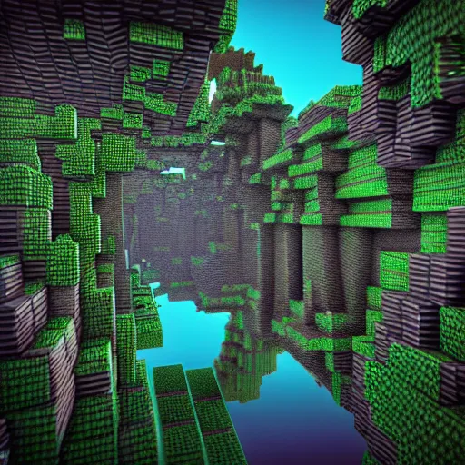 Image similar to hyperrealism parallel universe beavers in style of mandelbulb 3 d and minecraft and voxel style rendered in blender and octane render
