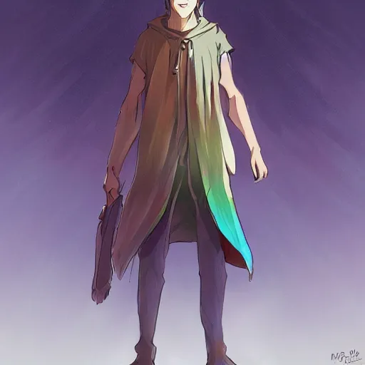 Prompt: rainbow wizard character concept style, by Makoto Shinkai