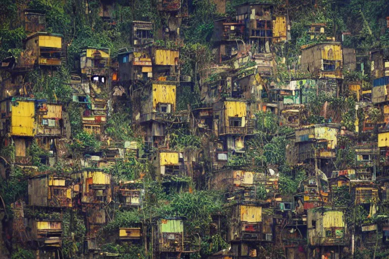 Prompt: favela fungal beehive, diseased environment, industrial factory, cheerful, award winning art, epic dreamlike fantasy landscape, ultra realistic,