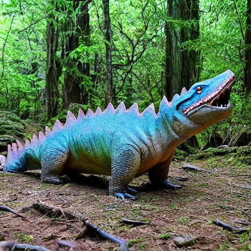 Prompt: “a dimetrodon walking through a prehistoric forest”