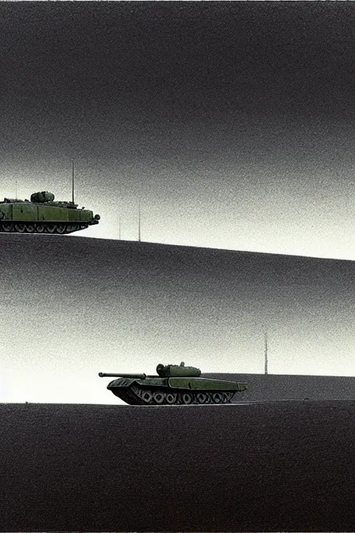 Prompt: british mark v tanks, edward hopper and james gilleard zdzislaw beksisnski higly detailed