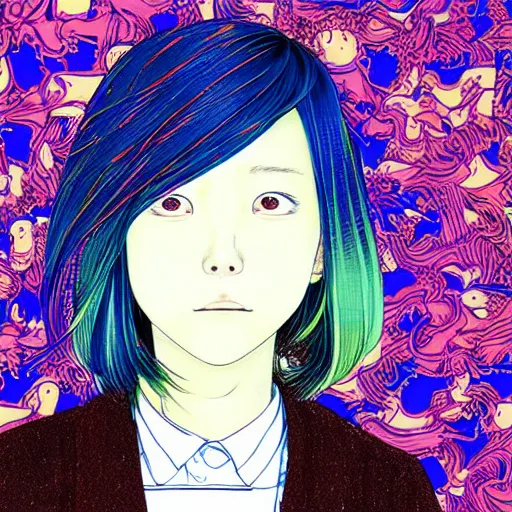 Image similar to a portrait of porter robinson blonde by inio asano, beeple and james jean, hiroyuki takahashi color scheme