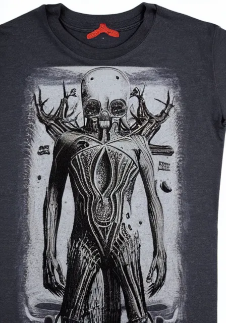 Image similar to henley tshirt designed by h. r. giger